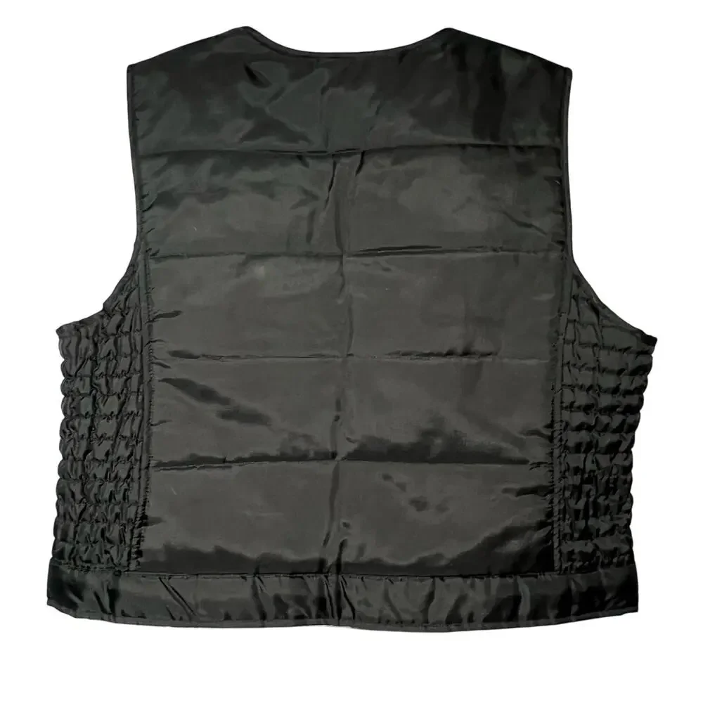 Vintage 90s Mens Size Medium Black Quilted Nylon Zip Vest Silver Lining Catalina